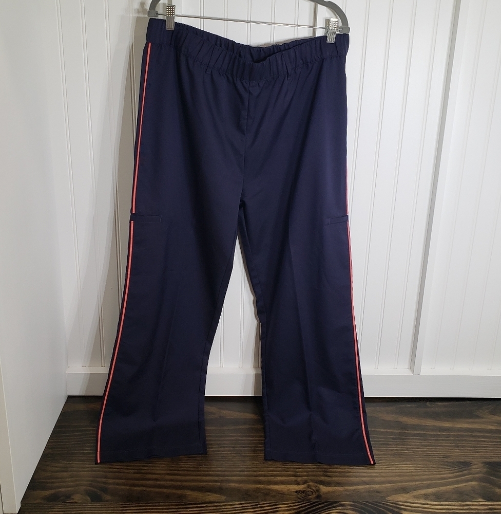 Bolle Activewear Sport Track Pants  Navy/Coral Side Stripes Elastic Waist  XL …